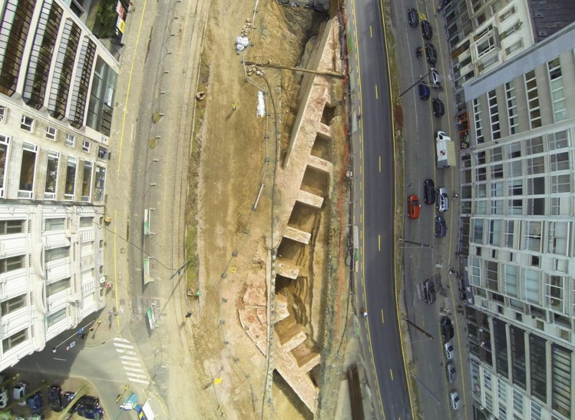 Luchtfoto van de bastionpunt met steunberen.