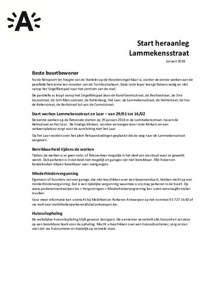 Lammekensstraat: infobrief start werken