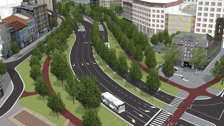 Zicht op de heringerichte Tunnelplaats en Ankerrui.