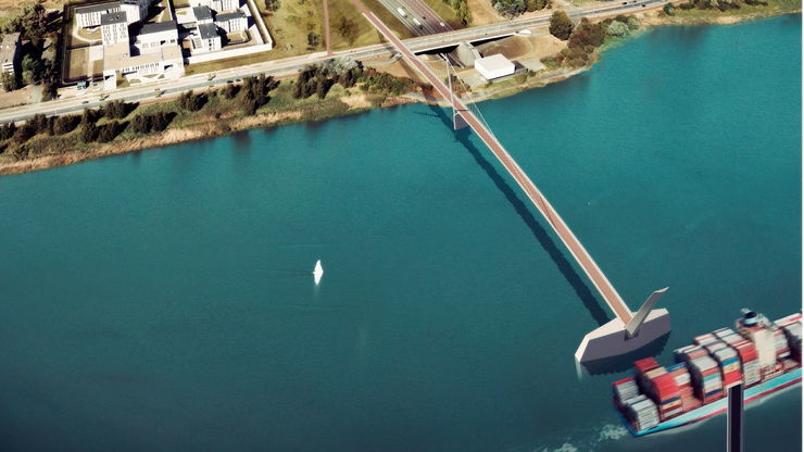Een conceptbeeld van een brug over de Schelde.