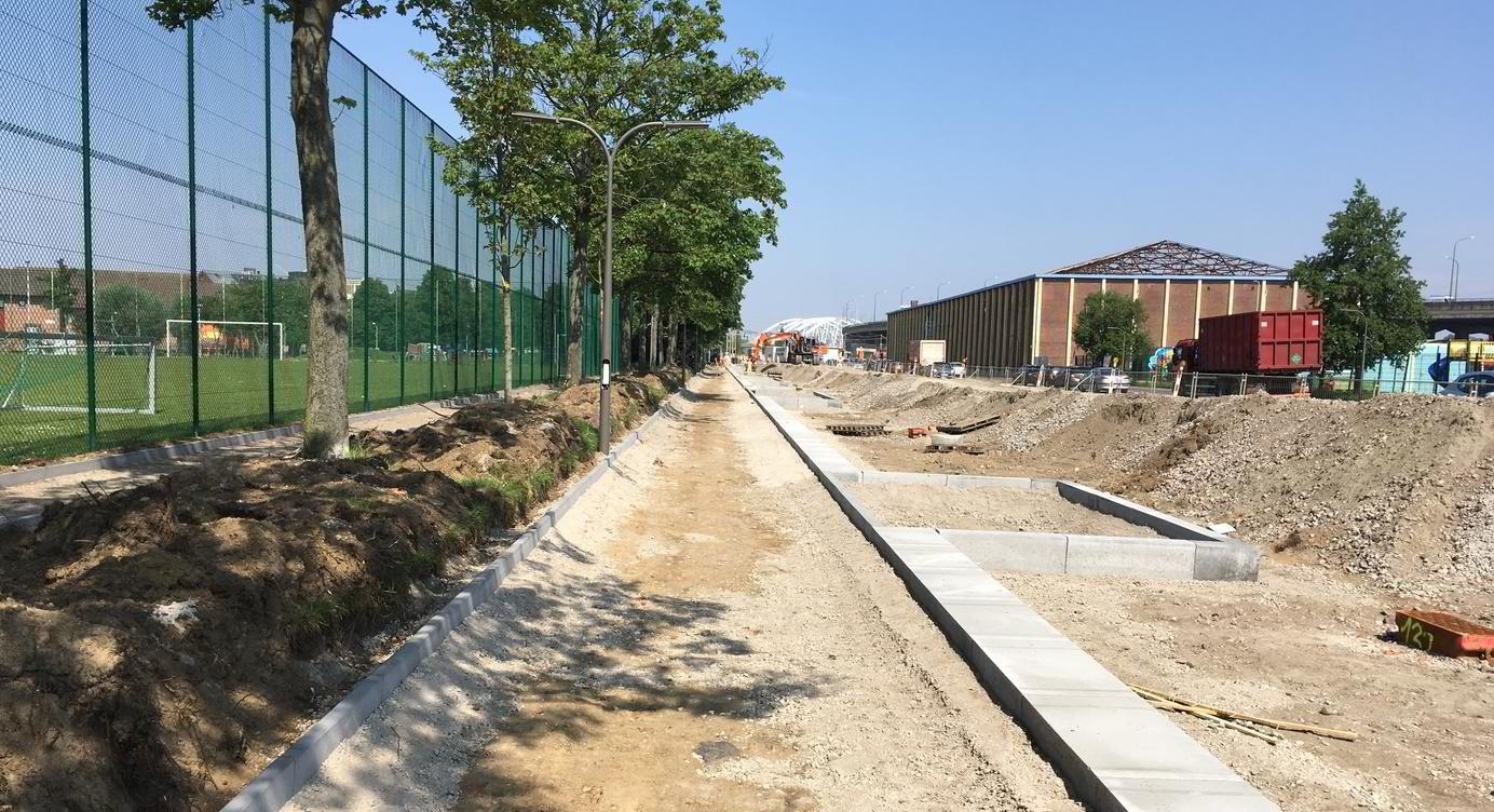 Zicht op de werken ter hoogte van de Kalverstraat