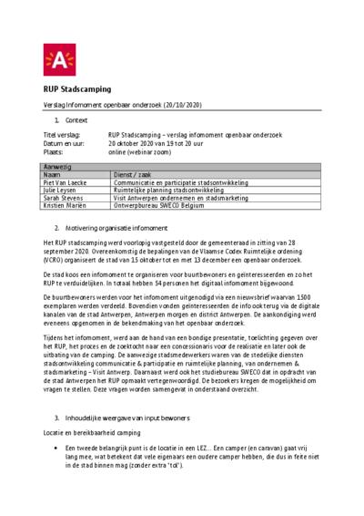 Verslag online infomoment RUP Stadscamping