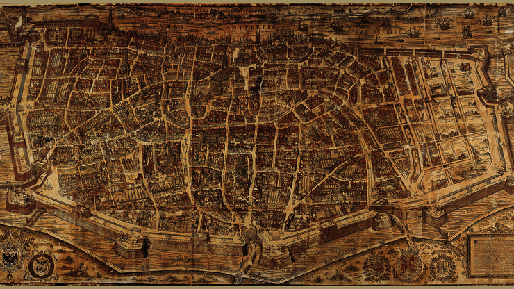 Historisch stadsplan van Antwerpen in 1565 getekend door Virgilius Bononiensis.