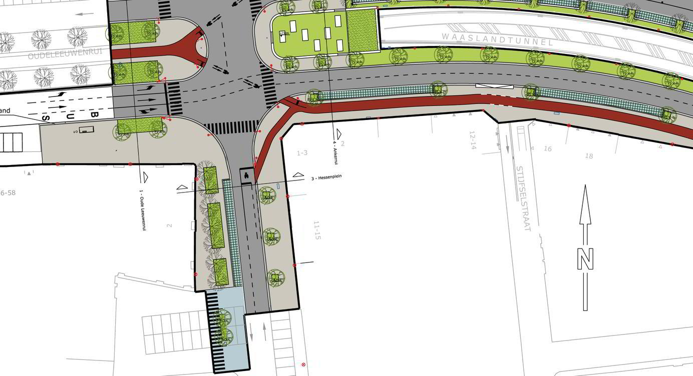 Deel van het Hessenplein dat mee wordt heringericht.