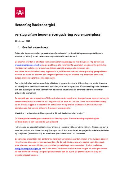 Verslag infomoment heraanleg Boekenberglei