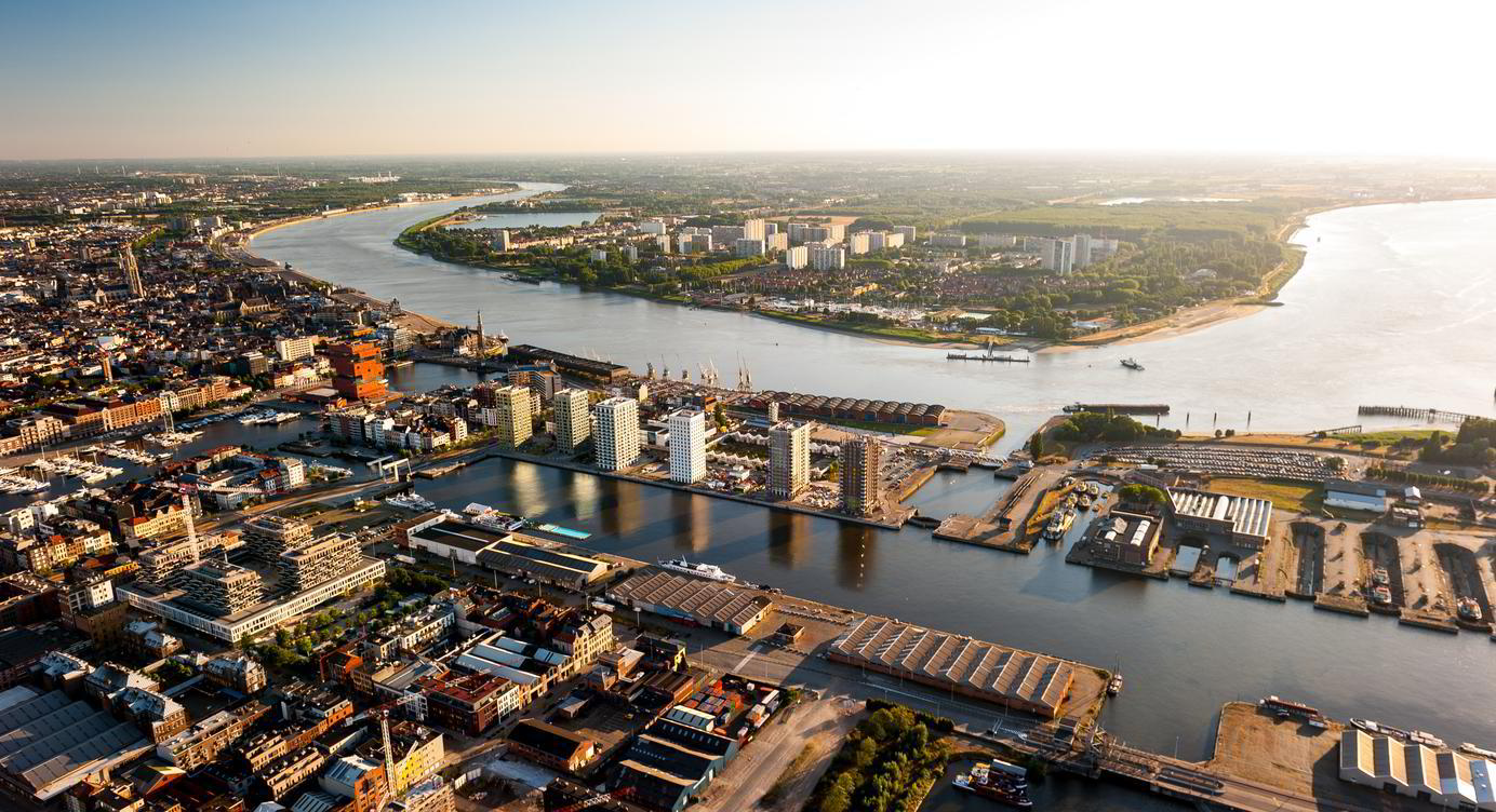 De Scheldebocht in Antwerpen, gezien vanuit de lucht.