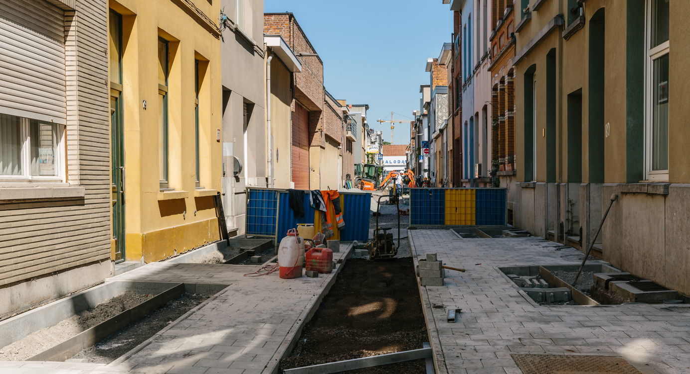 Beeld van één van de tuinstraten in Berchem tijdens de werken