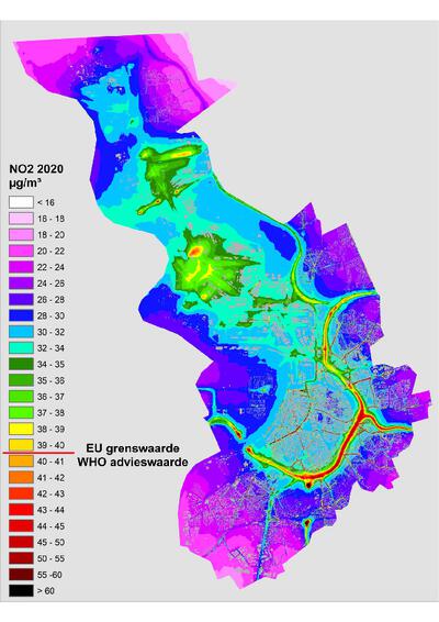Modelkaart stikstofdioxide Antwerpen 2020