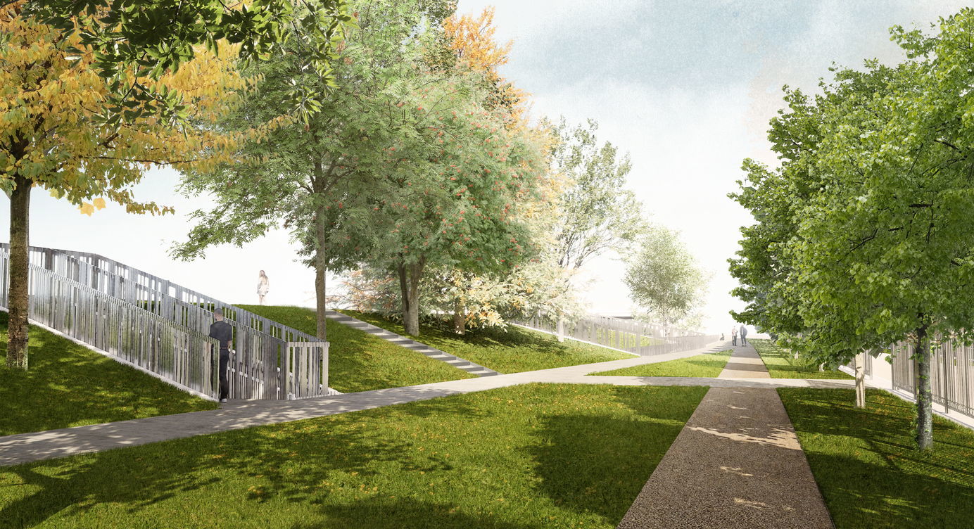 Lineair park langs straatzijde
