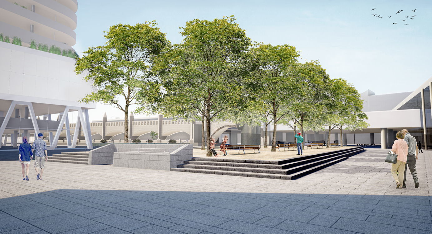 Een toekomstbeeld van het Mediaplein in de Kievitwijk