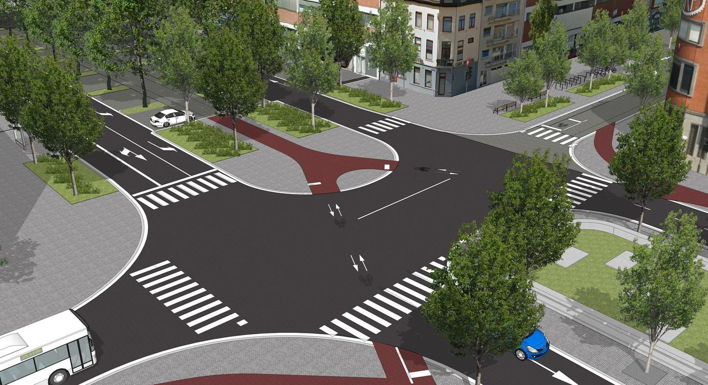 Zicht op het heraangelegde kruispunt aan het Hessenplein