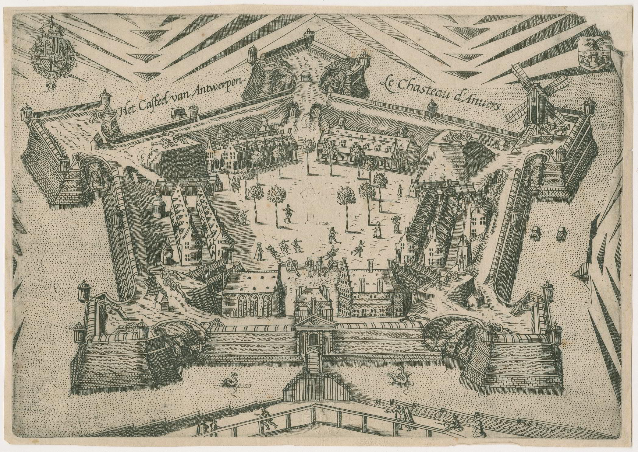 Het casteel van Antwerpen op een 16de-eeuwse gravure van  Hogenberg.