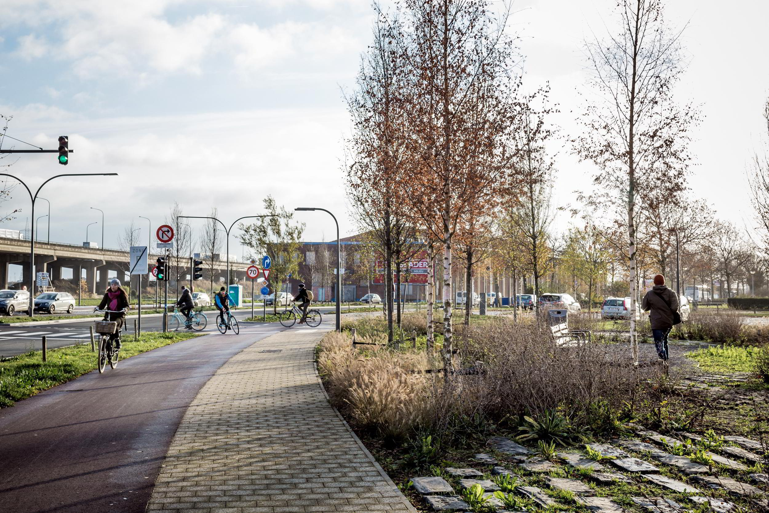 Het nieuwe pleintje op de hoek van Noordschippersdok met de Ijzerlaan en de Slachthuislaan.