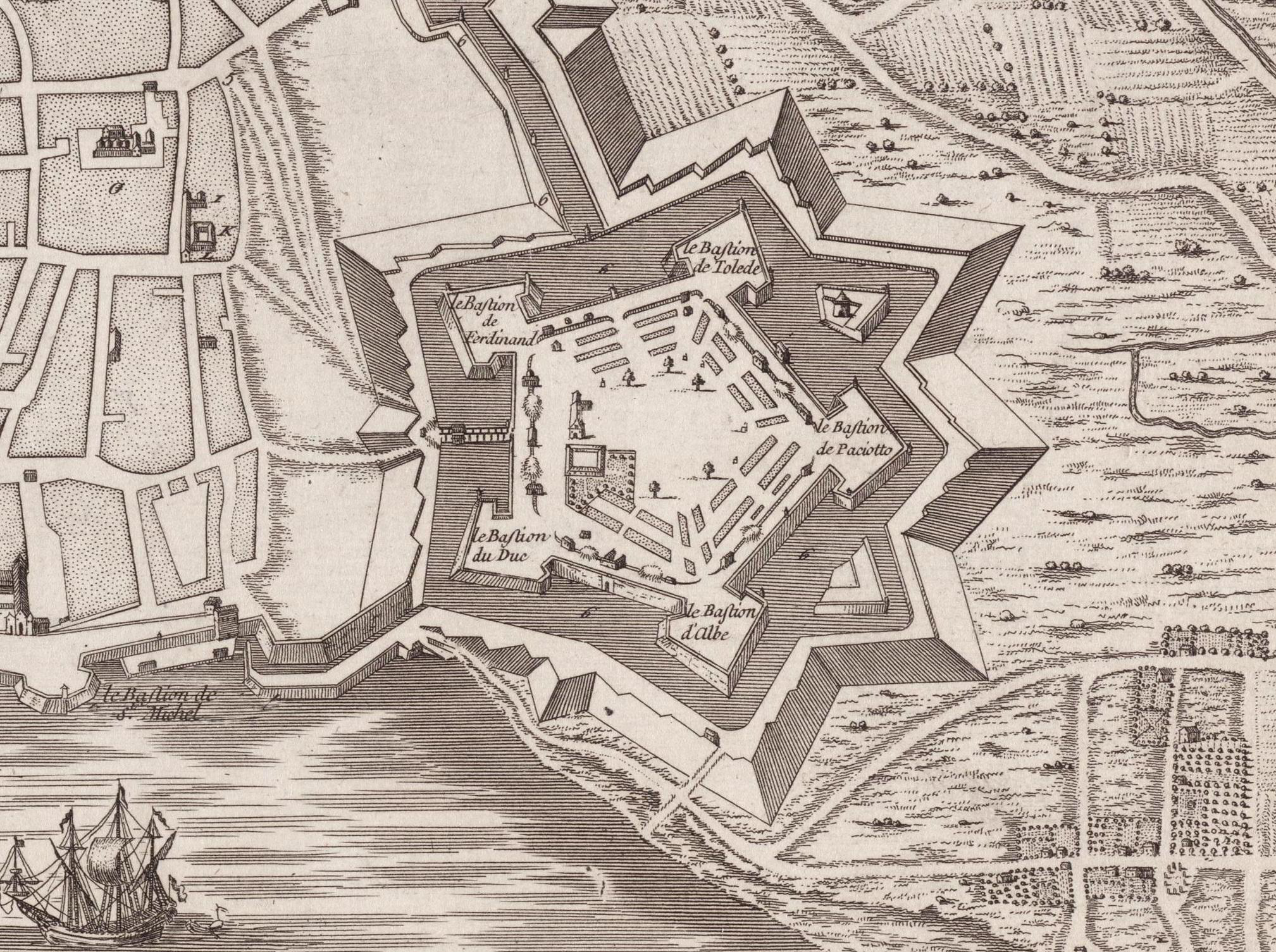 Plan van de citadel met benoeming van de bastions.
