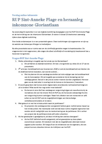 RUP Sint-Anneke Plage en heraanleg inkomzone Gloriantlaan