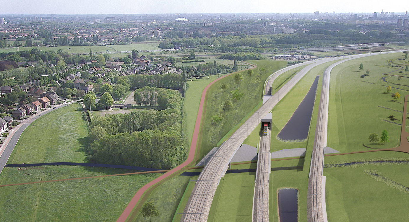 Ter hoogte van de bestaande Oudelandse beek zorgen bruggen voor een onderdoorgang onder de sporen naar het toekomstige natuurpark.