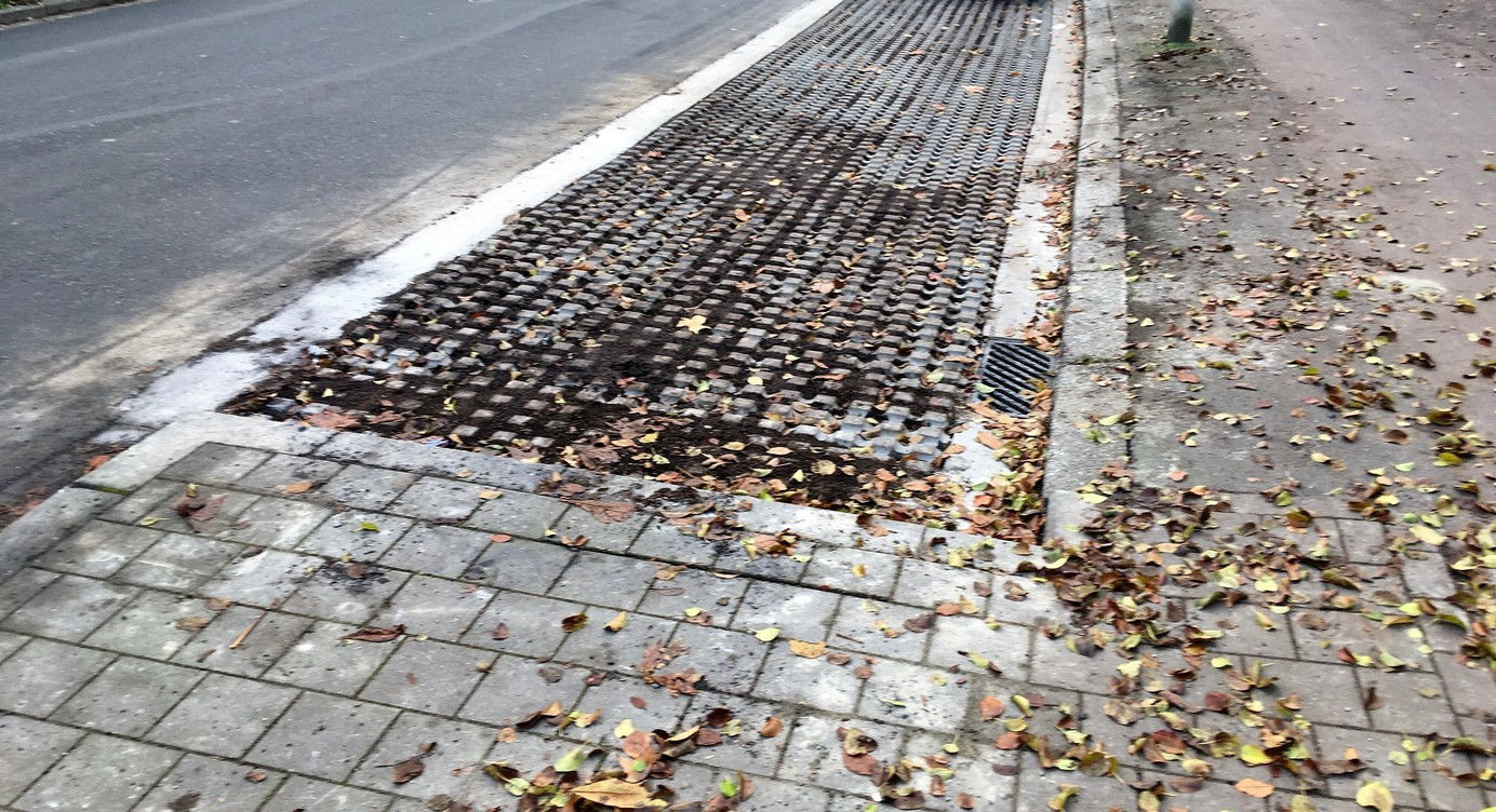 Voorbeeld van de ontharde parkeerplaatsen in de Quinten Matsijslei.