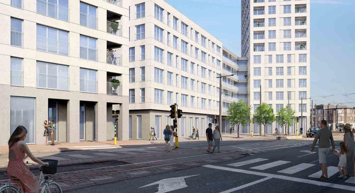Beeld van nieuwbouwproject Zwaantjes, zicht vanop Antwerpsesteenweg