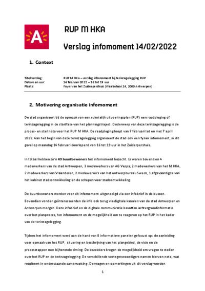 Verslag infomoment RUP M HKA