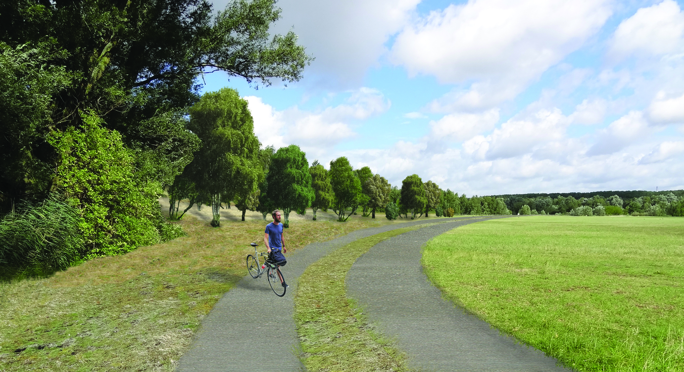 Simulatiebeeld van een karrenspoorpad in park Middenvijver.
