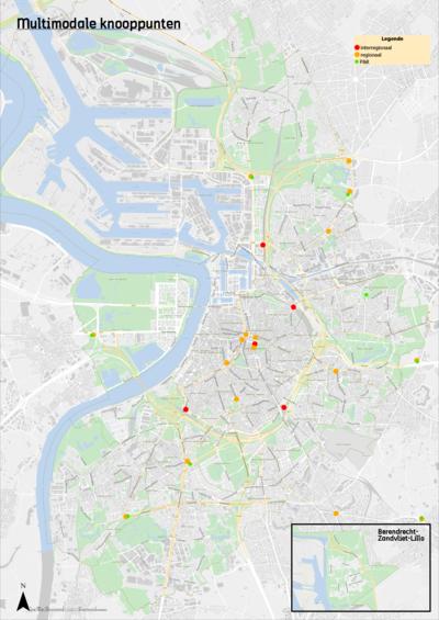 Kaart 2: aanduiding multimodale knooppunten en park & rides