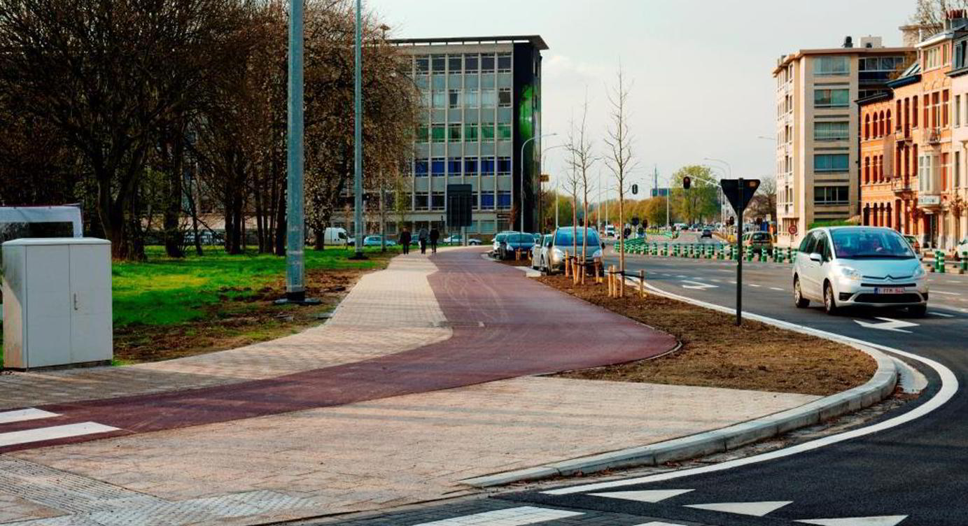 Het nieuwe fietspad langs de Singel ter hoogte van de Desginlei.
