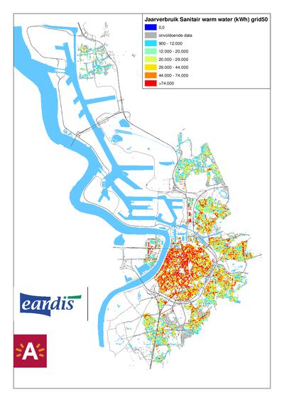 Jaarverbruik sanitair warm water grid 50