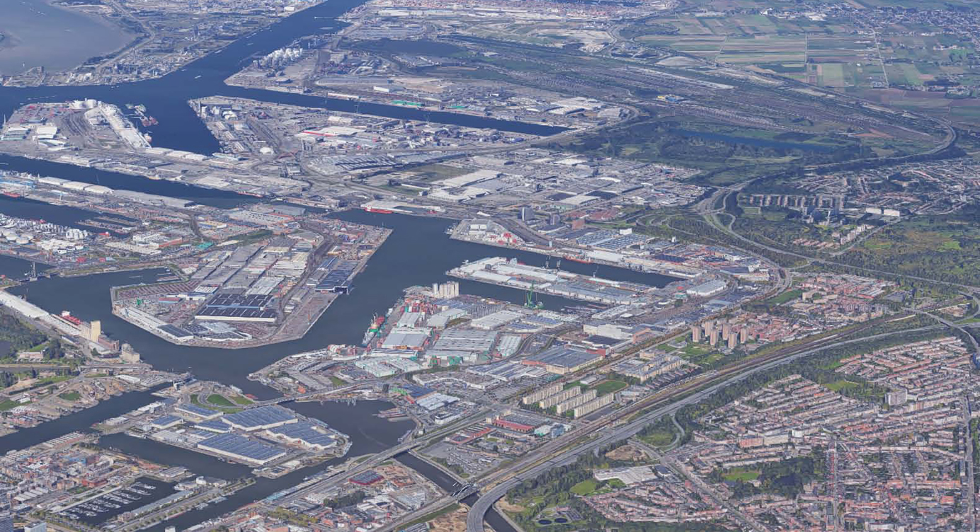 Luchtfoto van het plangebied voor RUP Contactzone Noorderlaan.